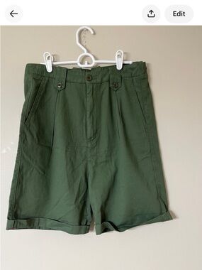 XiRENA Olive Green Pleated High-Rise Shorts